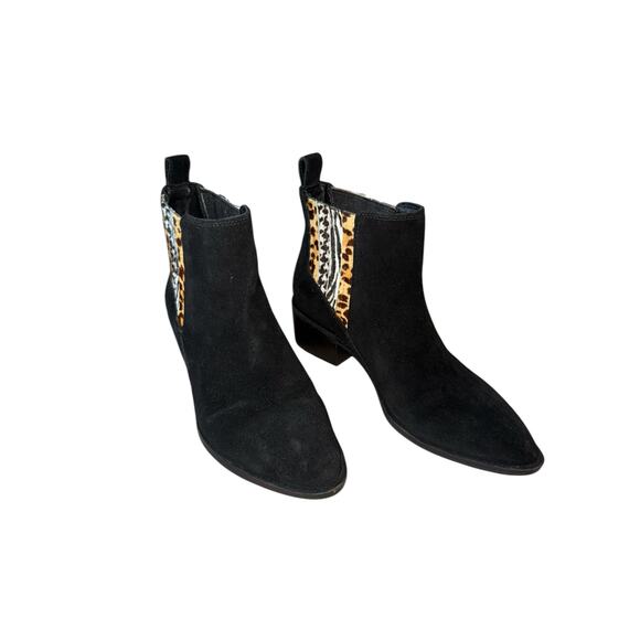 Crown Vintage Women’s Black & Animal-Print Suede Block Heel Boots Size 8 - Picture 3 of 8